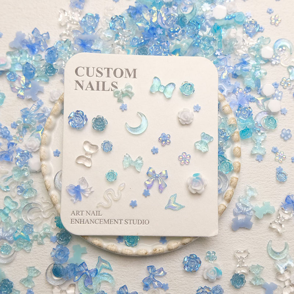 50pcs Mixed Blue Nail Resin Ch - Y2K Tech Accessories ulasan dan harga