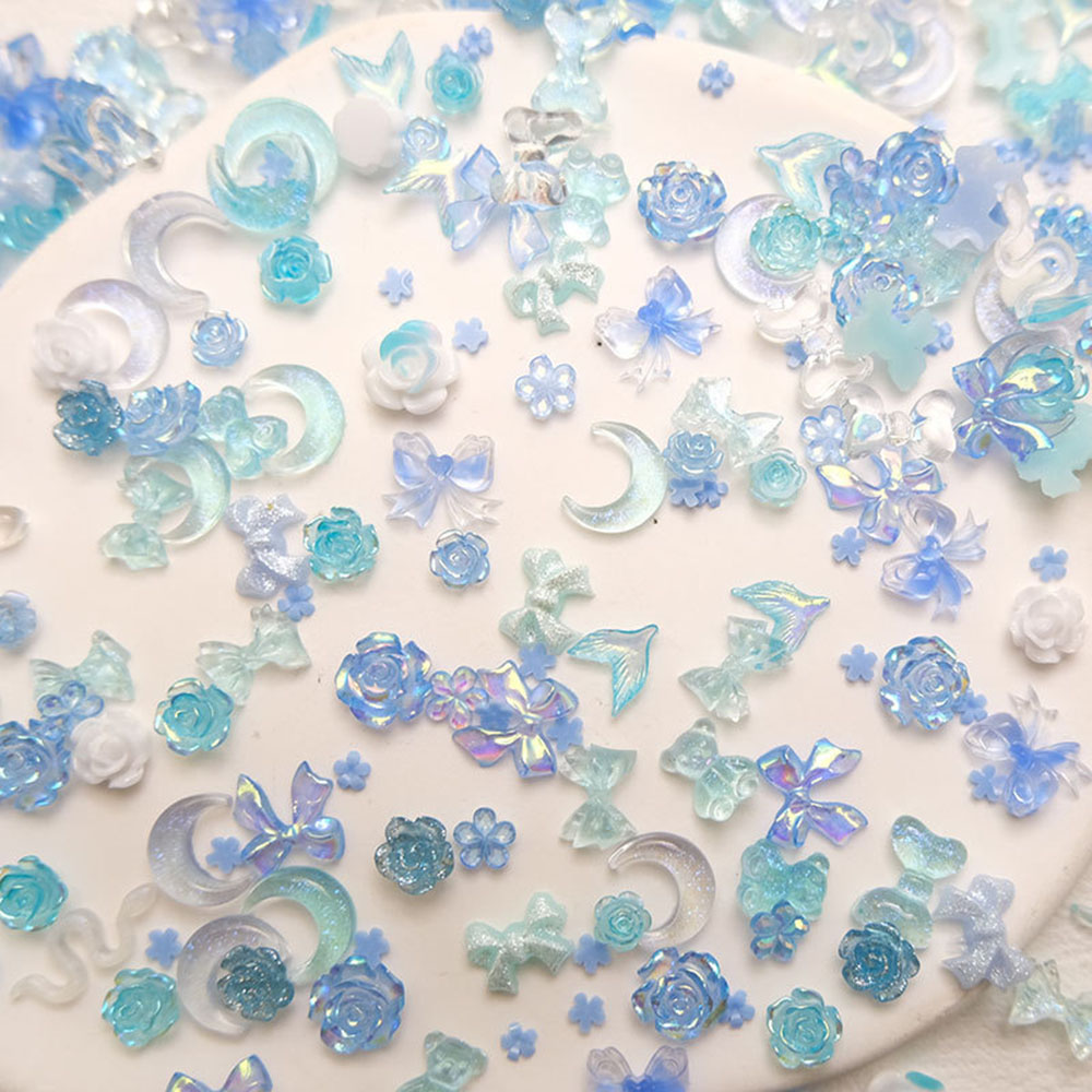 50pcs Mixed Blue Nail Resin Ch - Y2K Tech Accessories ulasan dan harga