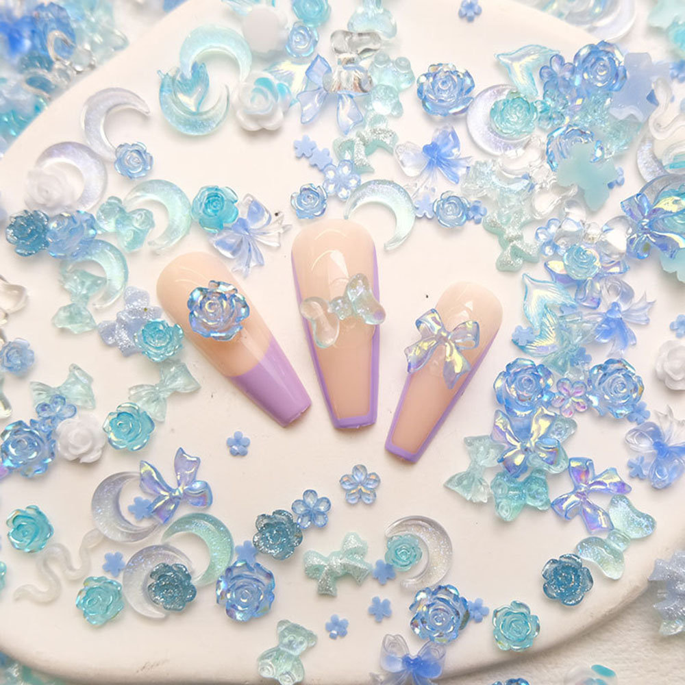 50pcs Mixed Blue Nail Resin Ch - Y2K Tech Accessories ulasan dan harga