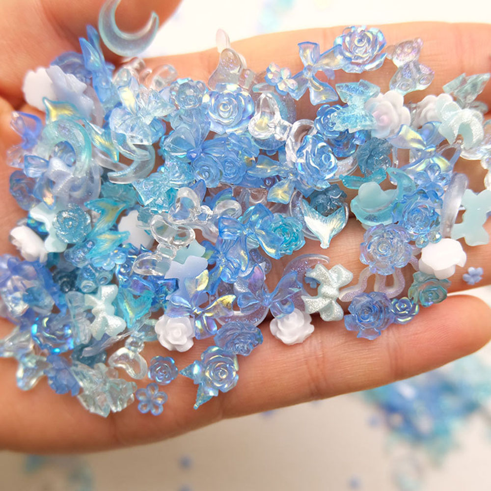 50pcs Mixed Blue Nail Resin Ch - Y2K Tech Accessories ulasan dan harga